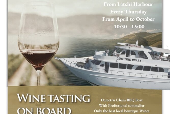 Wine tasting on-board the Demetris Chara BBQboat BlueLagoon tours - Meeting at Latchi Port or arranging Paphos pickup